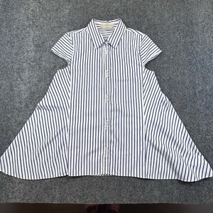 Elle Sasson 4 36 Blue White 100% Cotton Striped Button Down Shirt Top Asymmetric